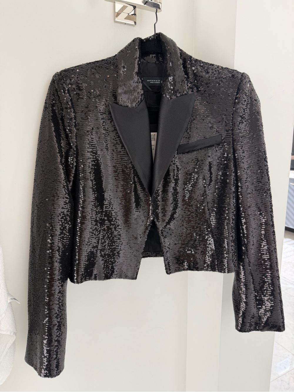 Sequined Black Cropped tuxedo Jacket